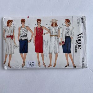 Vintage 80s VOGUE 8941 Sewing Pattern Misses Dress Top Skirt Size 14-18 UNCUT